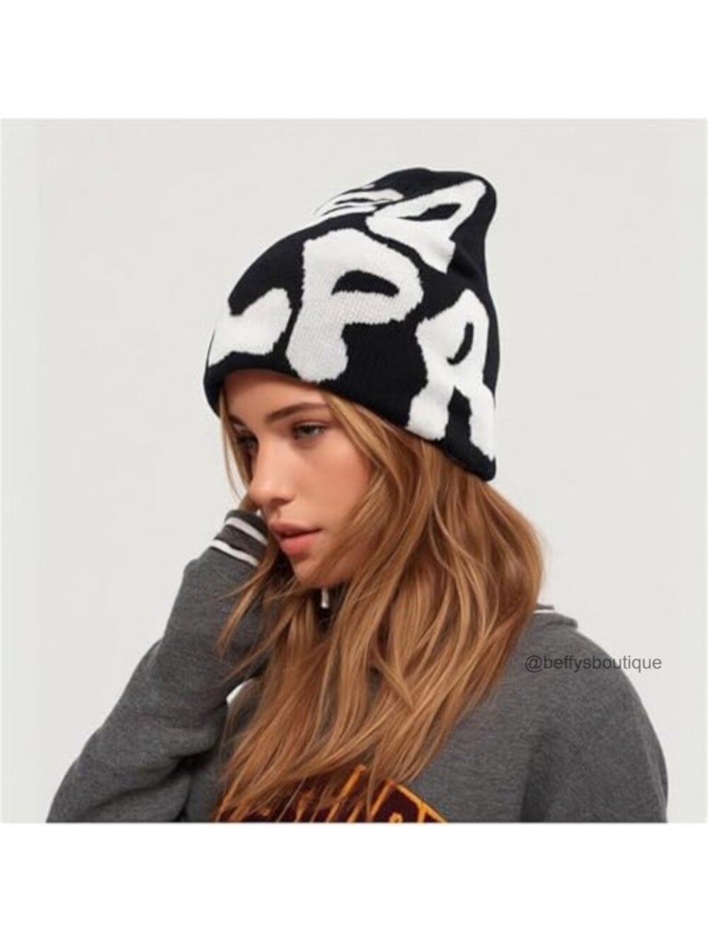 Acrylic Knit Beanie Skull Cap Letter Print Winter Warm Hat Unisex